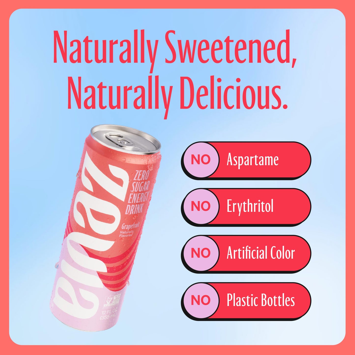 Zevia Zero Calorie Energy Drink, Grapefruit, 12 Ounce Cans (Pack of 12)