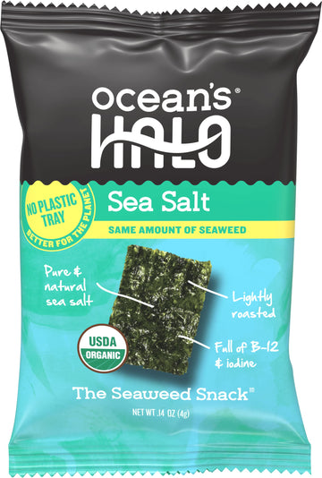 Oceans Halo Trayless Seaweed Snacks (Sea Salt) 1 case of 20 Units - No Plastic Tray