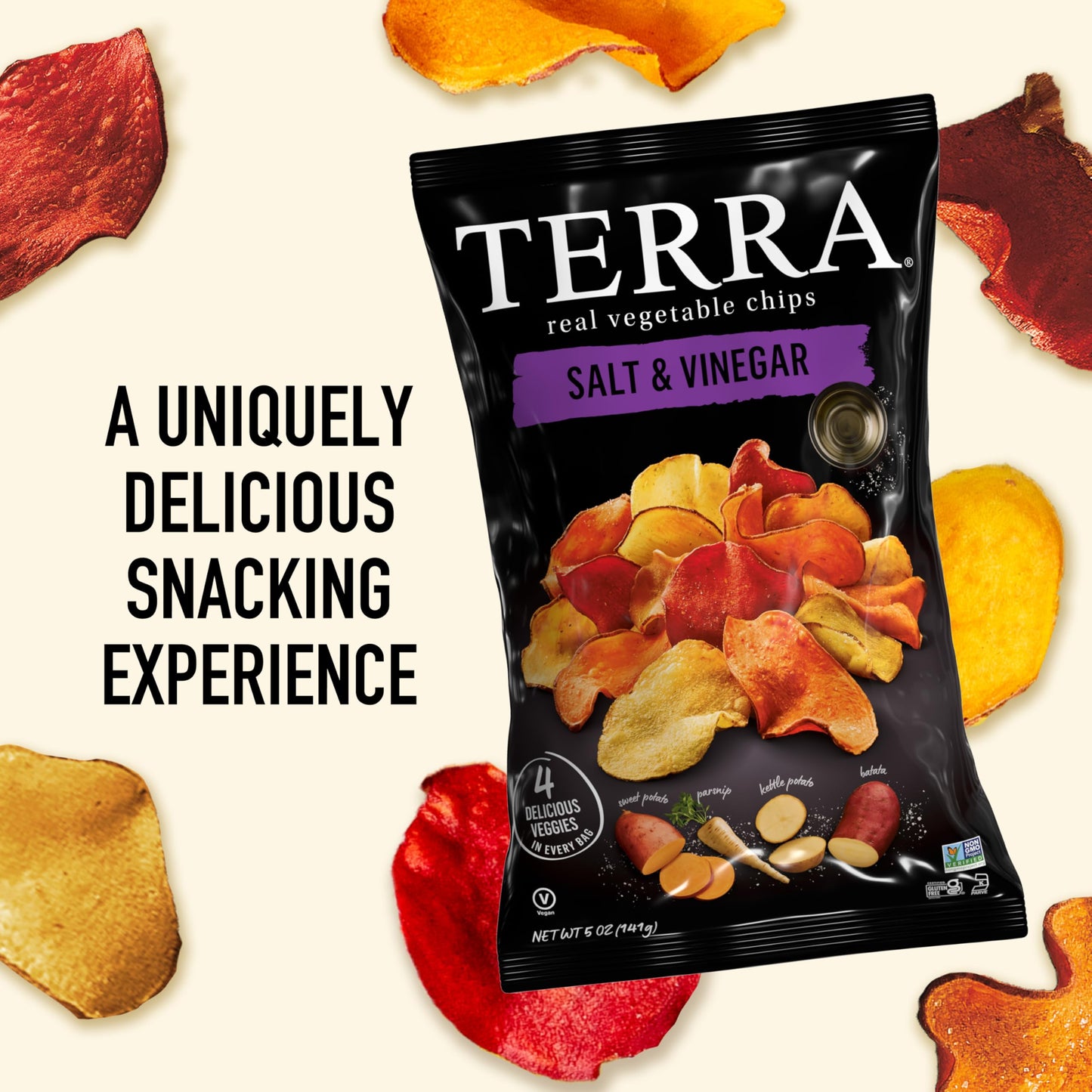 Terra Vegetable Chips, Sea Salt & Vinegar, 5 oz (Pack of 6)