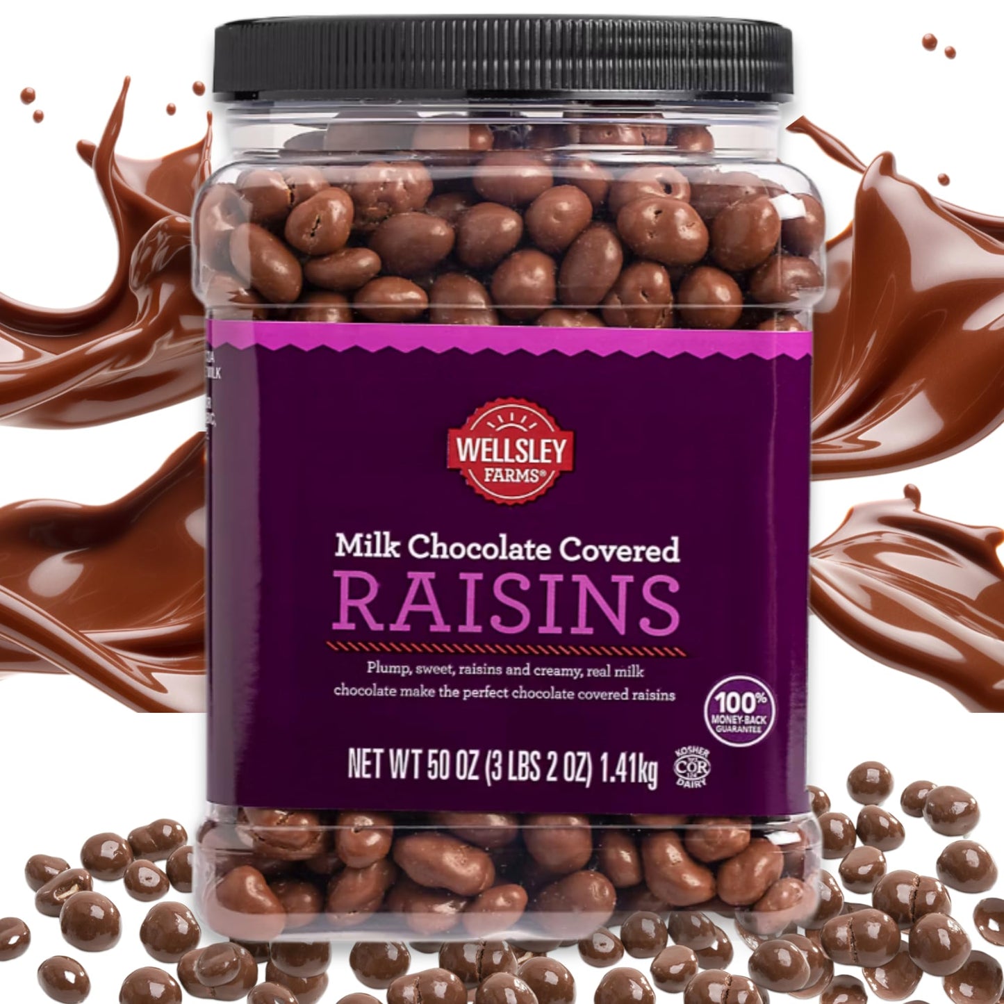 Wellsley Farms Milk Chocolate Covered Raisins, 50 Ounce, Kosher, Gluten-Free, Sweet Sun-Dried Raisins, Model 888670065471