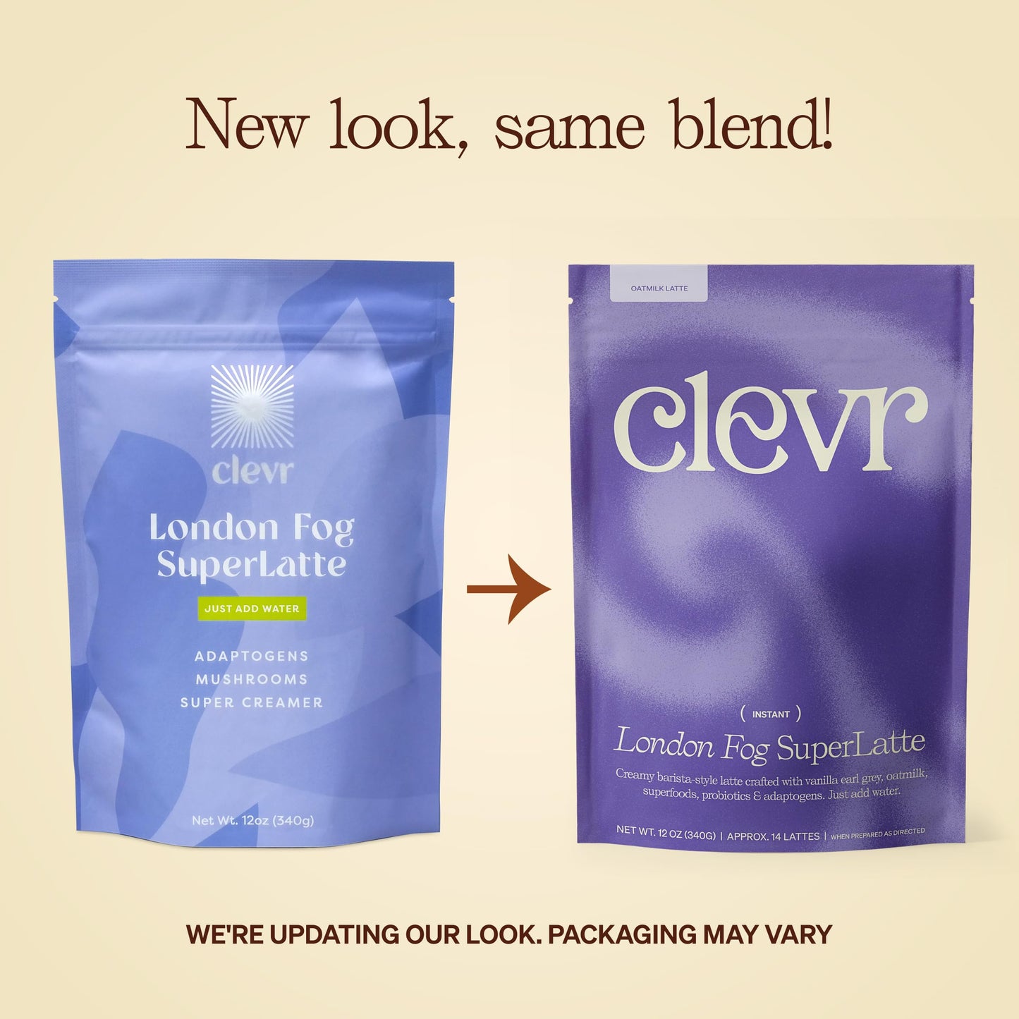 Clevr Blends London Fog Latte, Vegan, Earl Grey Instant Tea Mix, Superfood Powder Blend With Oat Milk, Black Tea, Reishi Mushroo