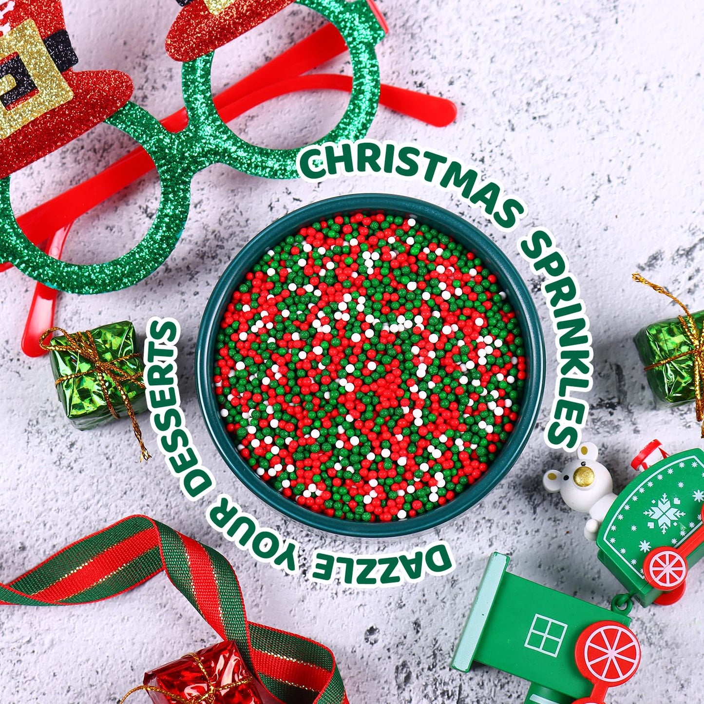 Christmas Nonpareils Sprinkles, 3.52Oz Christmas Sprinkles For Cake Decorating Cupcake Toppers Baking Cookie Ice Cream Dount Cho