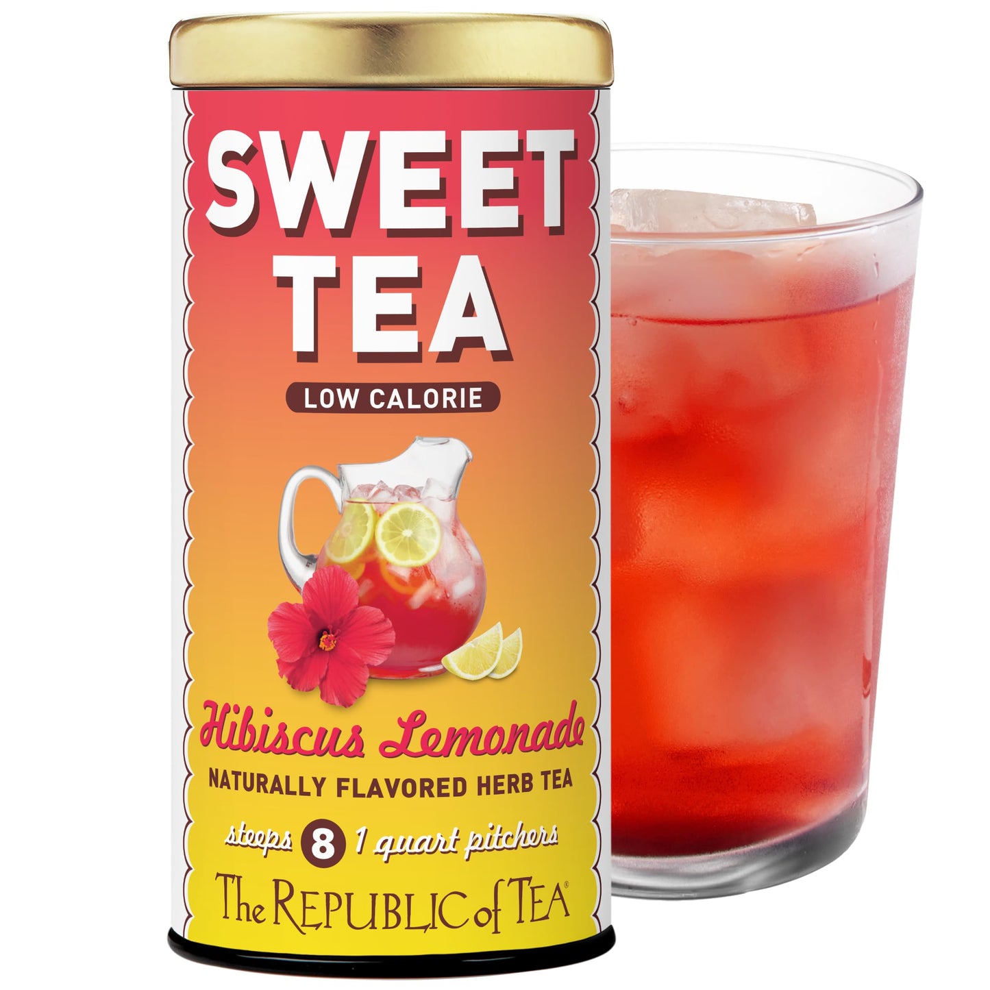 The Republic of Tea Keto-Friendly Sweet Iced Hibiscus Lemonade Herbal Tea, 8 Count, Naturally Caffeine-Free
