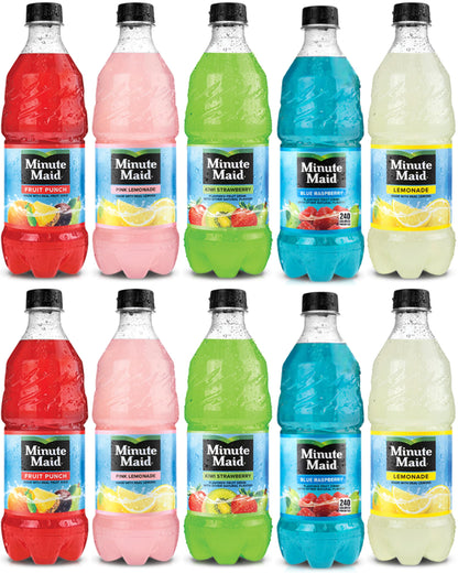 Minute Maid Fruit Punch 5 Flavors Variety Pack, Lemonade And Fruit Drinks 20 Oz (Pack of 10)