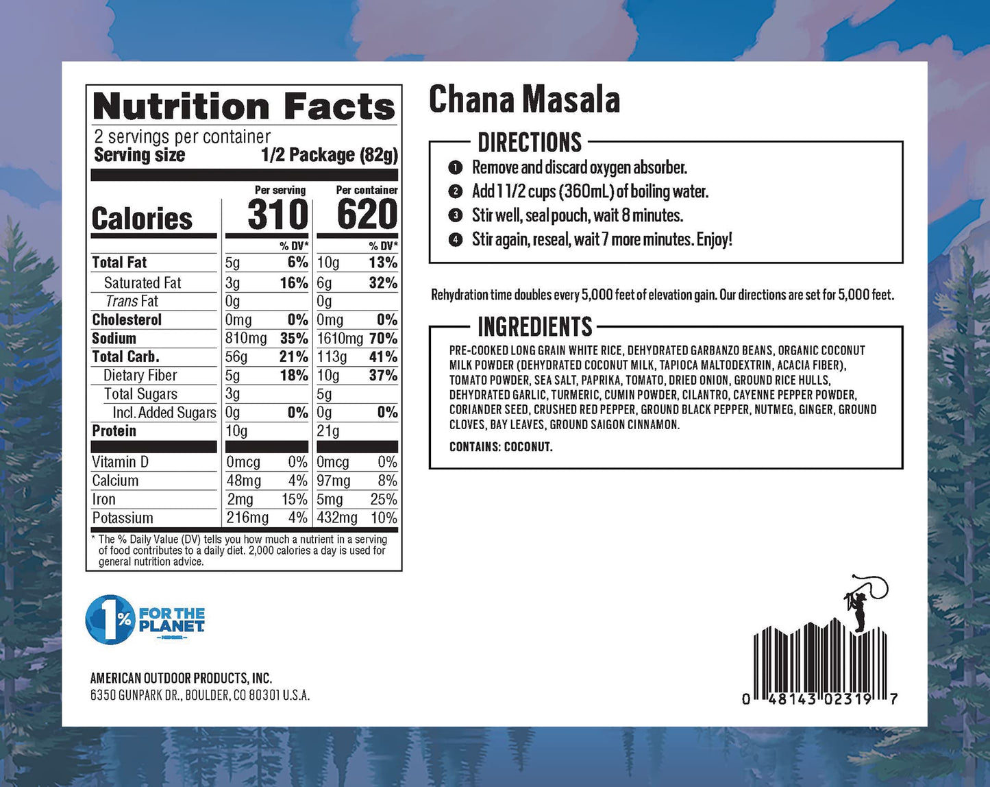 Backpackers Pantry Chana Masala, 2 Servings Per Pouch (6 Count), Freeze Dried Food, 14 Grams Of Protein, Vegan, Gluten Free