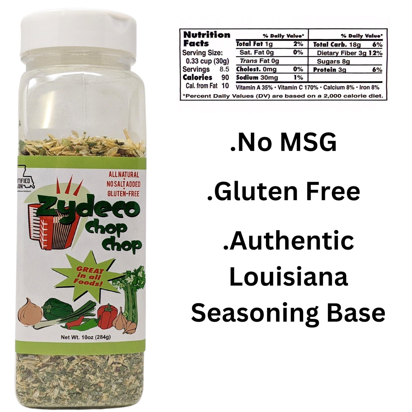 Two 10-ounce Shakers of Zydeco Chop Chop Cajun Seasoning Base (2 Pack)