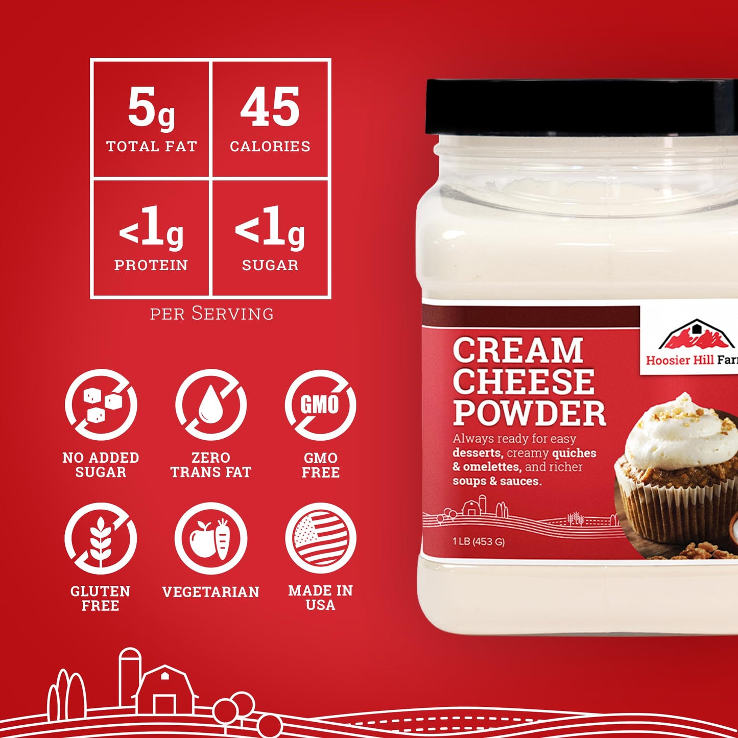 Hoosier Hill Farm Cream Cheese Powder, Gluten Free, 1 Lb, 1 Pound Pack