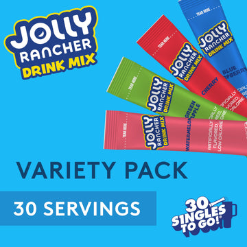 Jolly Rancher Singles To Go Variety Pack, Powdered Drink Mix, Zero Sugar, Low Calorie, Includes 4 Flavors: Green Apple, Blue Ras