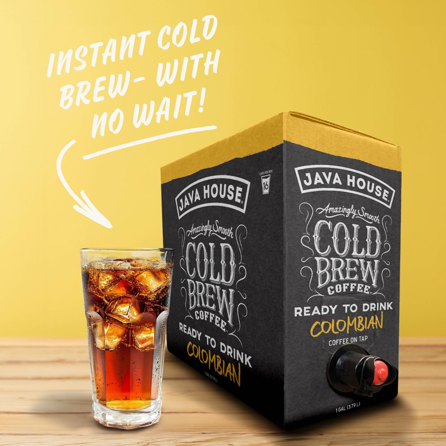 Java House Cold Brew Coffee On Tap, (128 Fluid Ounce Box) Not A Concentrate, No Sugar, Ready To Drink Liquid (Colombian, Pack Of