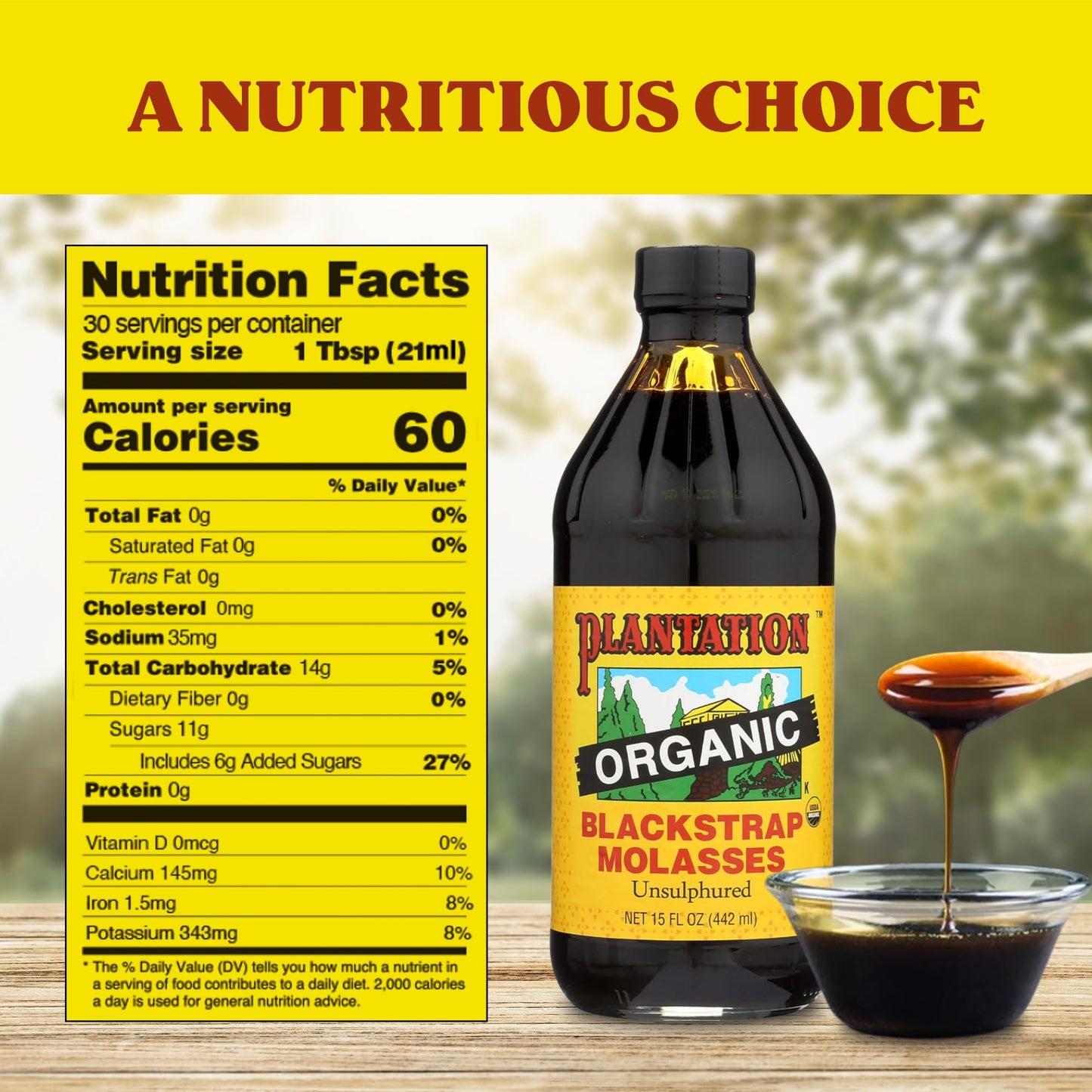 Plantation Blackstrap Molasses, Organic, 15 oz (Pack of 2)
