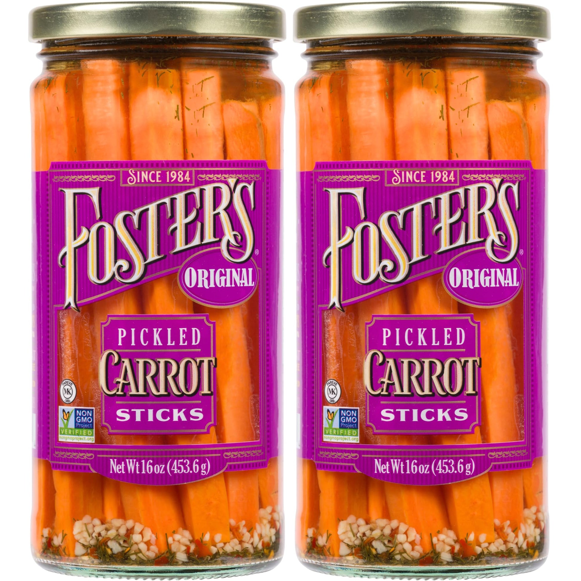 Fosters Pickled Carrots in a Jar, Original, 16oz, 2 Pack, Traditional Pickled Carrot Sticks Recipe for over 40 years, Low Calor