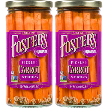 Fosters Pickled Carrots in a Jar, Original, 16oz, 2 Pack, Traditional Pickled Carrot Sticks Recipe for over 40 years, Low Calor
