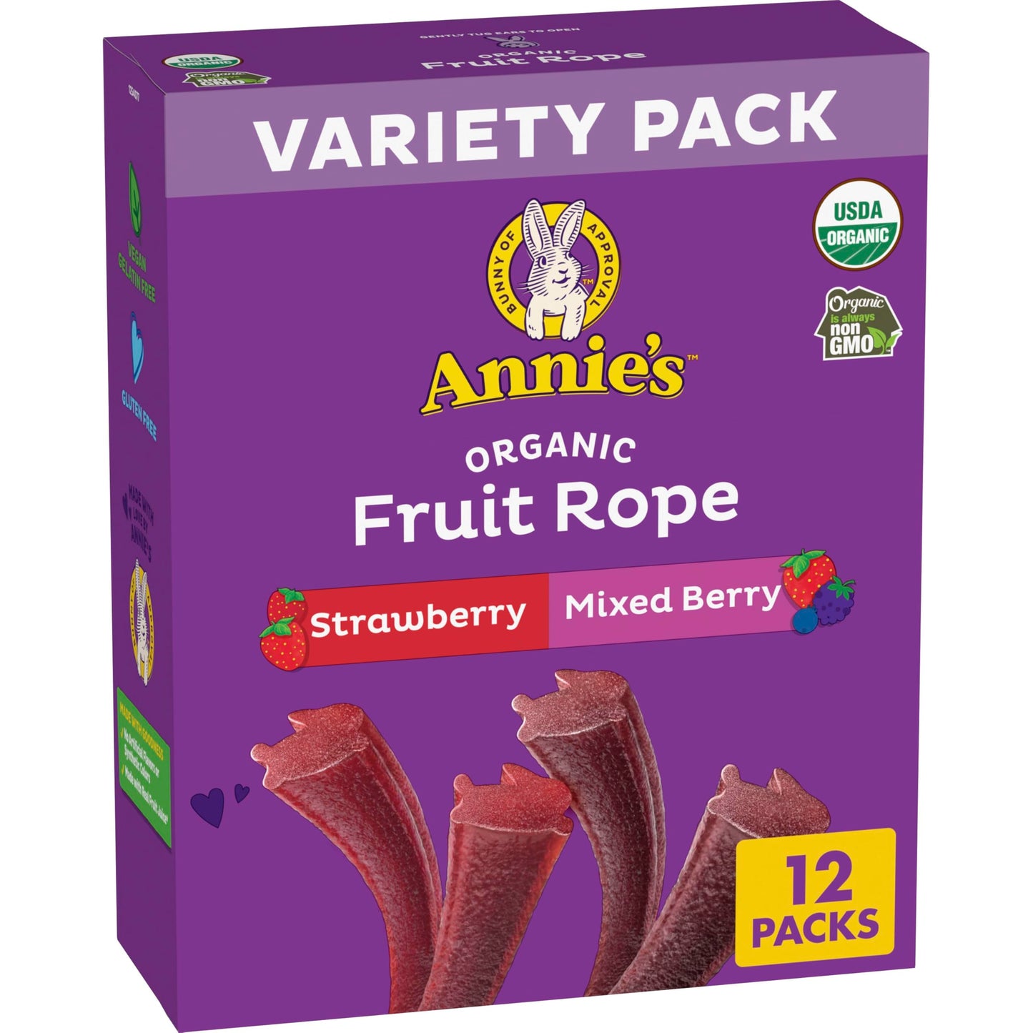Annie's Organic Fruit Rope Variety Pack, Strawberry and Mixed Berry, Made With Real Fruit, 8.04 oz