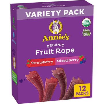 Annie's Organic Fruit Rope Variety Pack, Strawberry and Mixed Berry, Made With Real Fruit, 8.04 oz