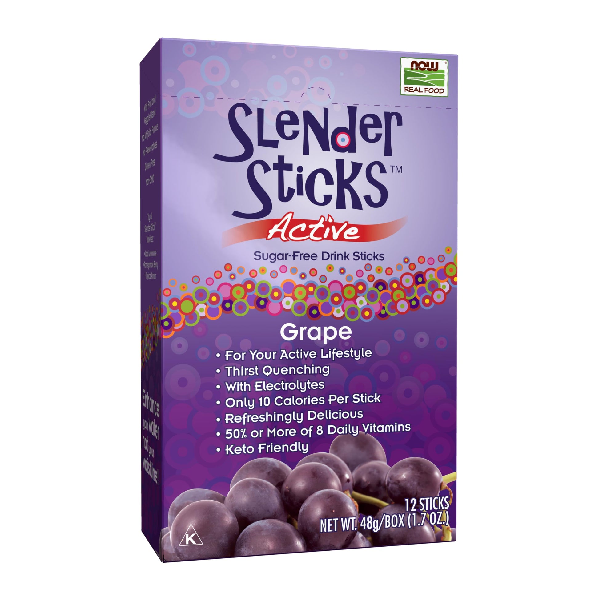 NOW Foods Slender Sticks Grape Flavor Sugar-Free Drink Sticks with Electrolytes 1.7 oz (Pack of 12) Purple