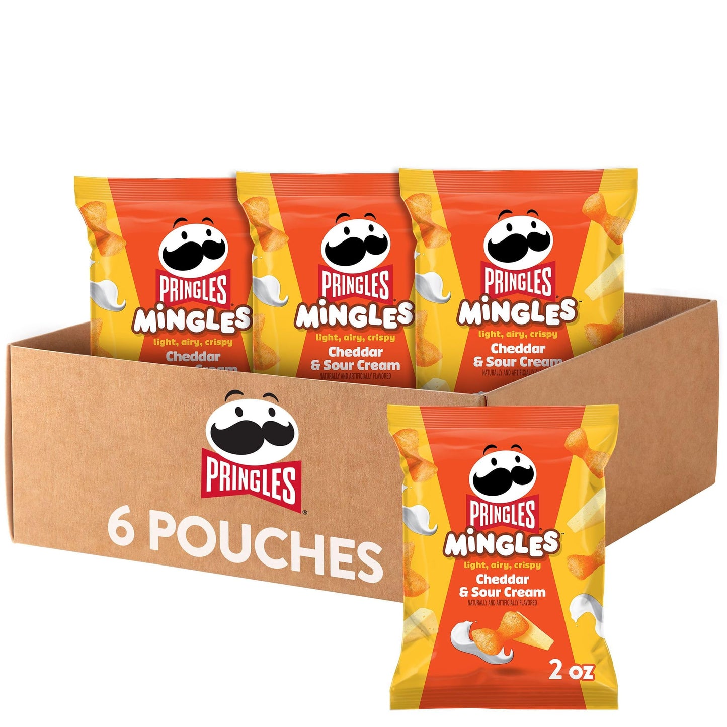 Pringles Mingles Puffed Snacks, Cheddar & Sour Cream, Cheese Puffs, 2 oz (Pack of 6)