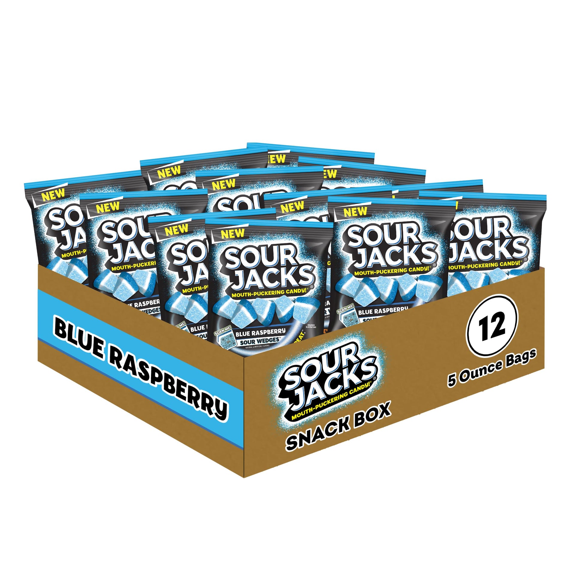 SOUR JACKS, Sour Gummy Wedges, Blue Raspberry Flavored Candy, 5oz Bag (12 Pack)