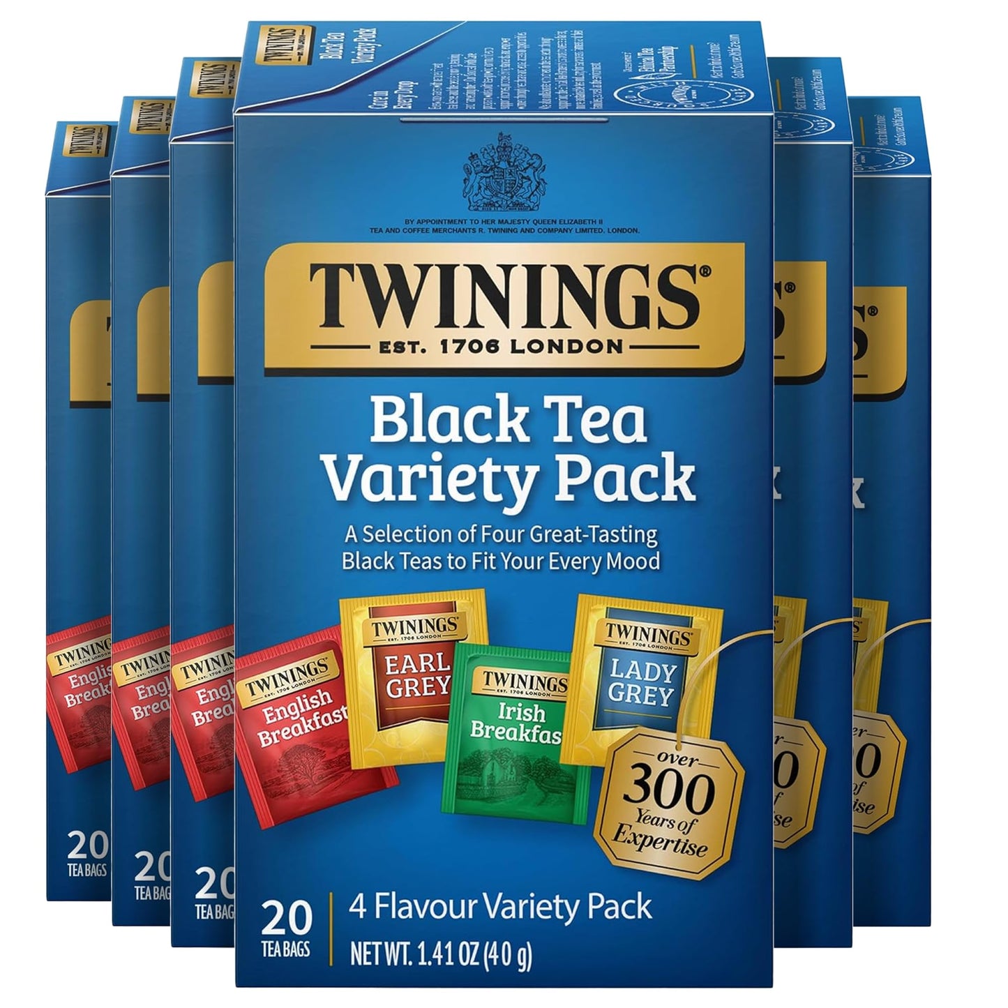 Twinings Variety Pack Black Tea Bags, 20 Count (Pack of 6), Includes English Breakfast, Early Grey, Irish Breakfast, and Lady Gr