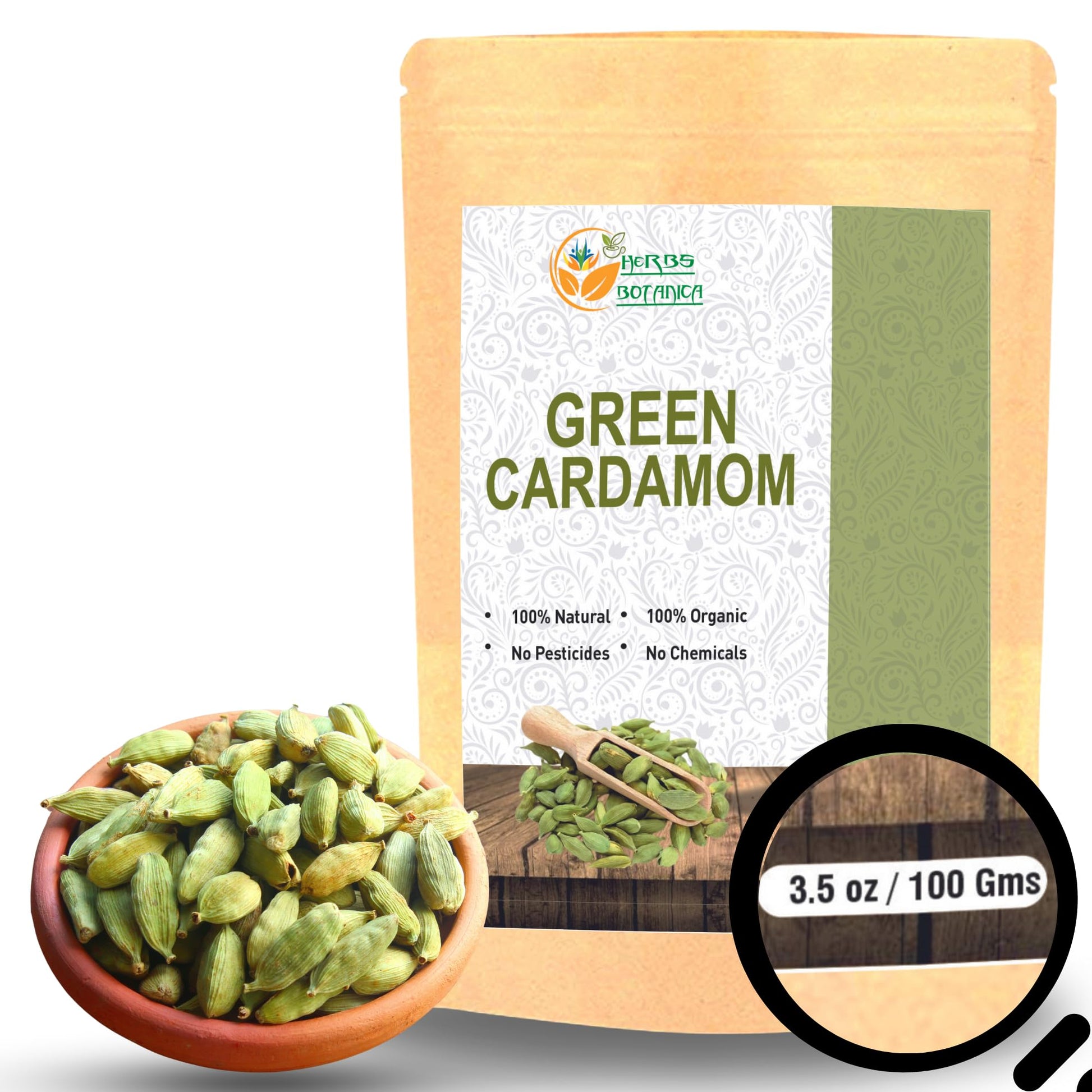 Herbs Botanica Green Cardamom Pods Whole 7-8Mm Size Elaichi For Culinary Delights And Aromatic Infusions Handpicked Fresh Fragna