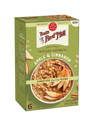 Bobs Red Mill Instant Oatmeal Packets  Apple & Cinnamon  6 Packets Total  Non-GMO  Gluten Free  Whole Grain