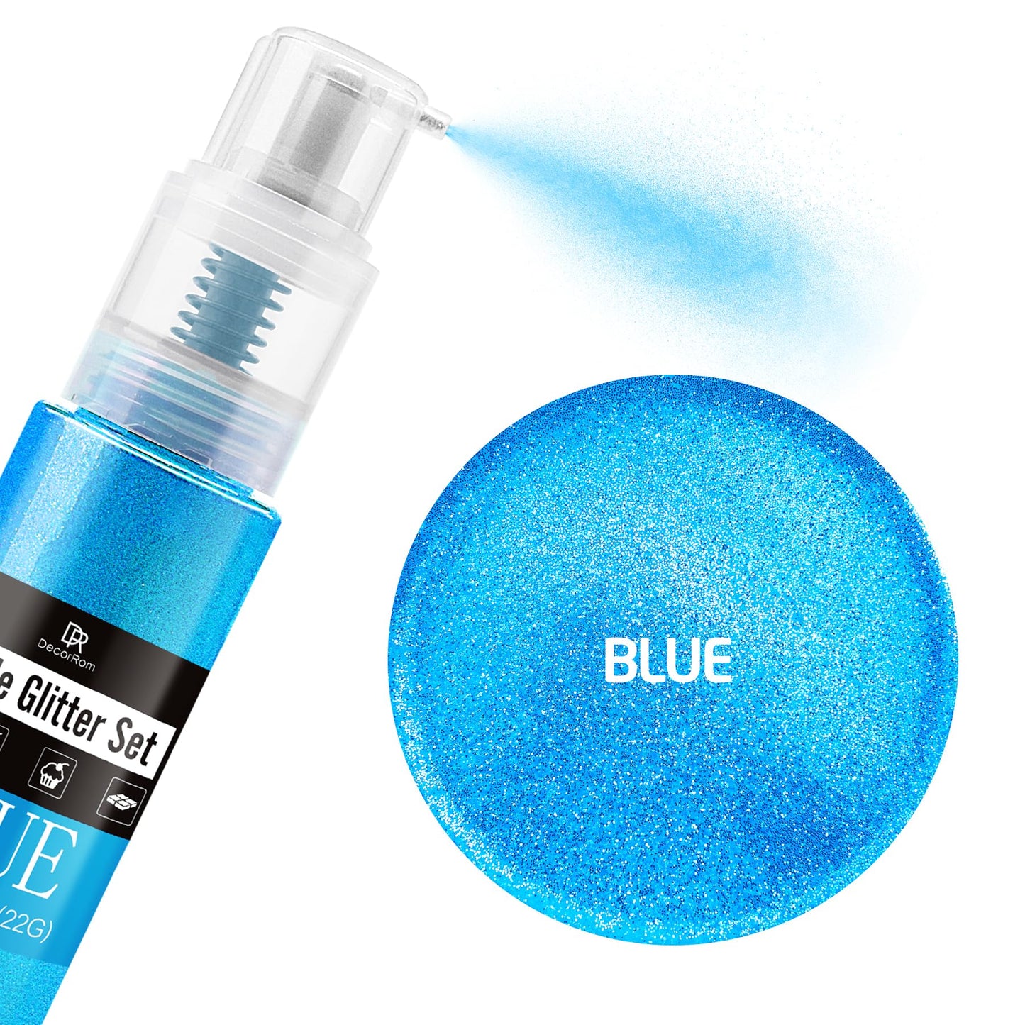 DecorRom Edible Glitter Spray - 3/4oz Luster Dust, Food Grade Shimmer Powder for Cake Decorating, Cocktails, Blue