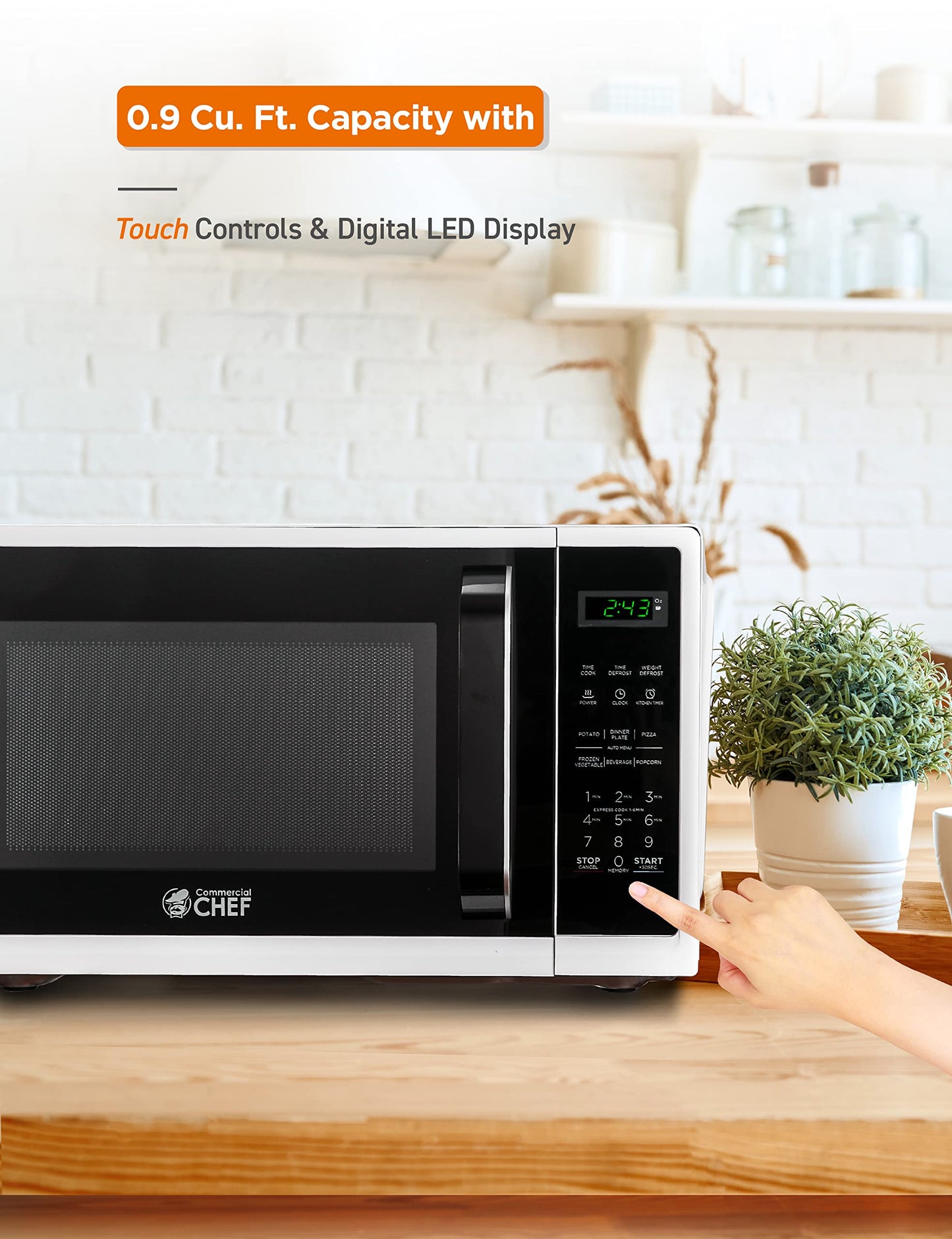 Commercial Chef Small Microwave 09 Cu Ft Countertop Microwave With Digital Display, White Microwave  10 Power Levels, Outstandin