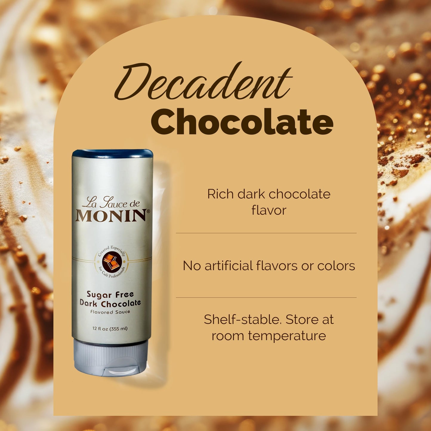 Monin Sugar Free Dark Chocolate Sauce, Velvety & Rich, 12 Fl Oz, Gluten-Free