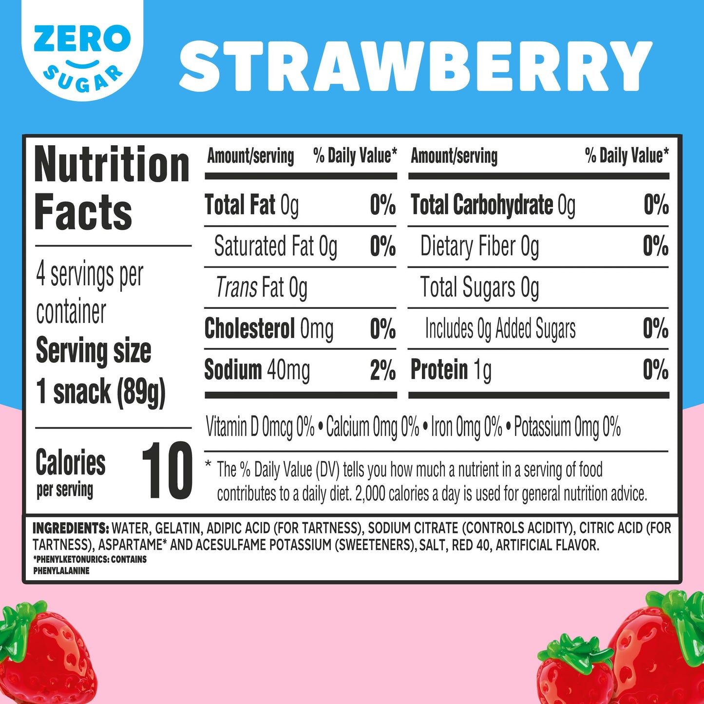 Jell-O Strawberry Artificially Flavored Zero Sugar Ready-to-Eat Gelatin Snack Cups, 4 ct Cups
