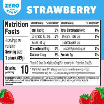 Jell-O Strawberry Artificially Flavored Zero Sugar Ready-to-Eat Gelatin Snack Cups, 4 ct Cups
