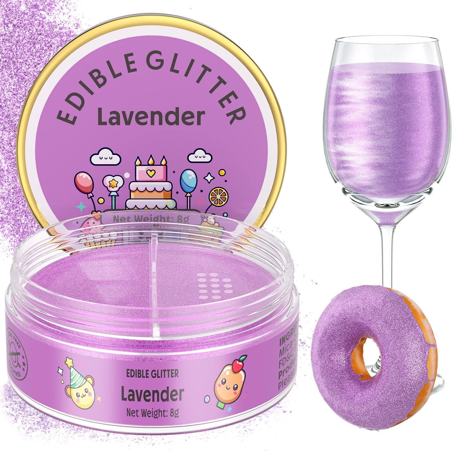 Nomeca Edible Glitter for Drinks & Cakes, 8g Food Grade Luster Dust, 10-Lavender