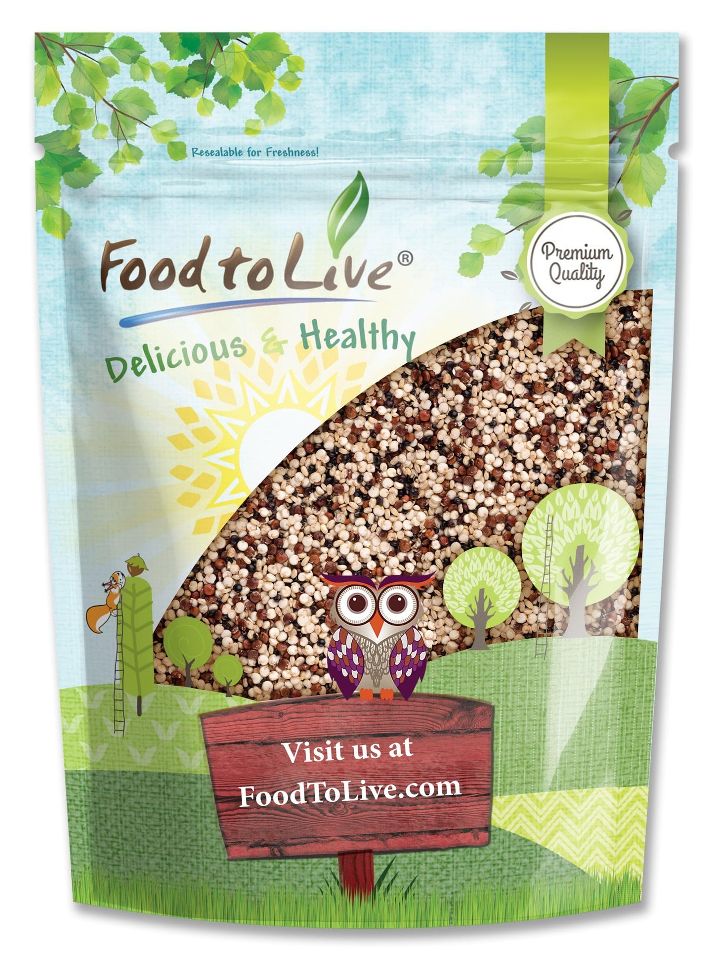 Food to Live Tri-Color Quinoa Grain, Blend of White, Black, and Red Seeds, 3 Pounds, Pre-Washed, Kosher Superfood