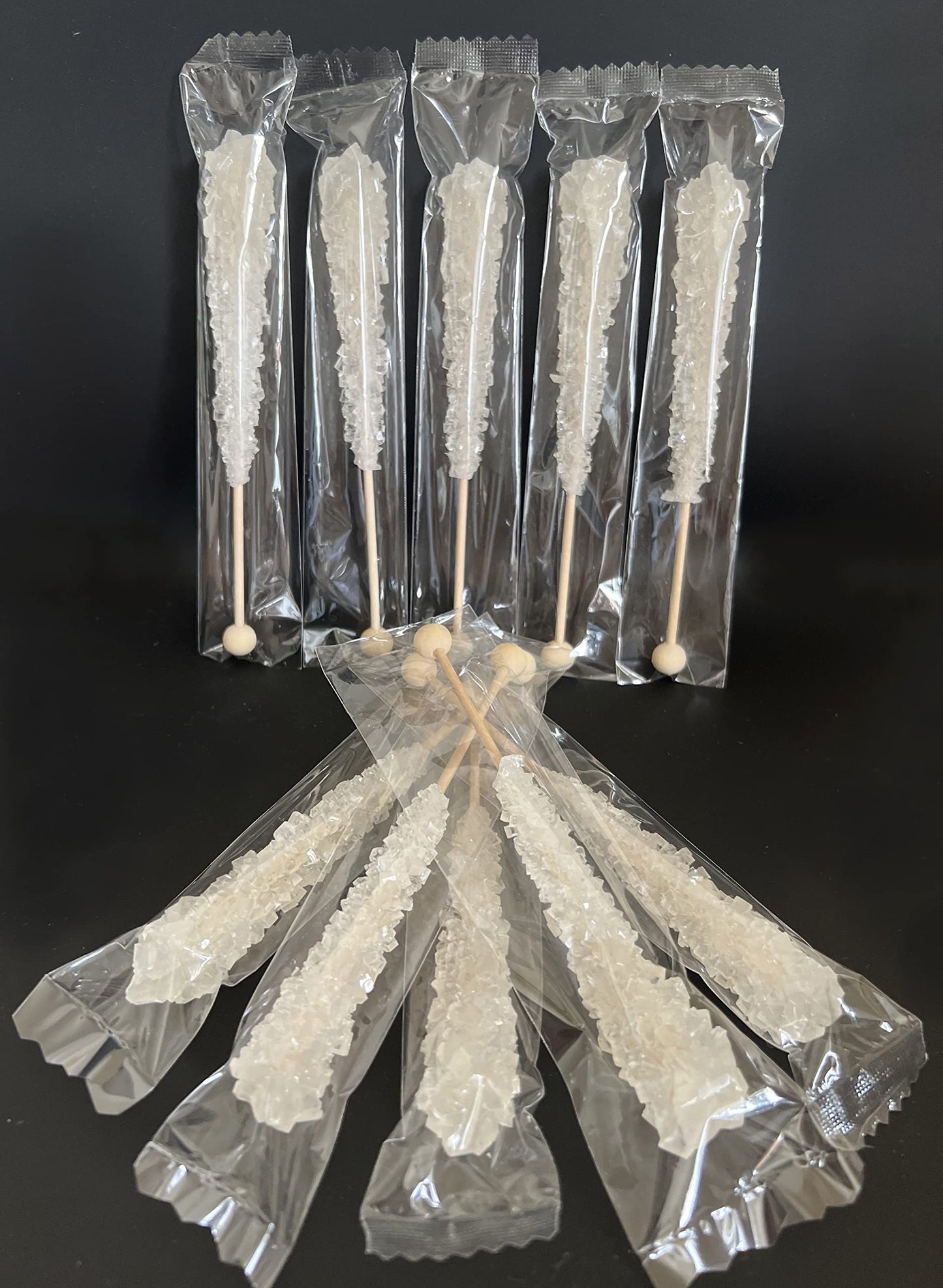 Classic Rock Candy Sticks, Sugar Rock Crystal Lollipops, Individually Wrapped (Pack Of 6, Clear White)
