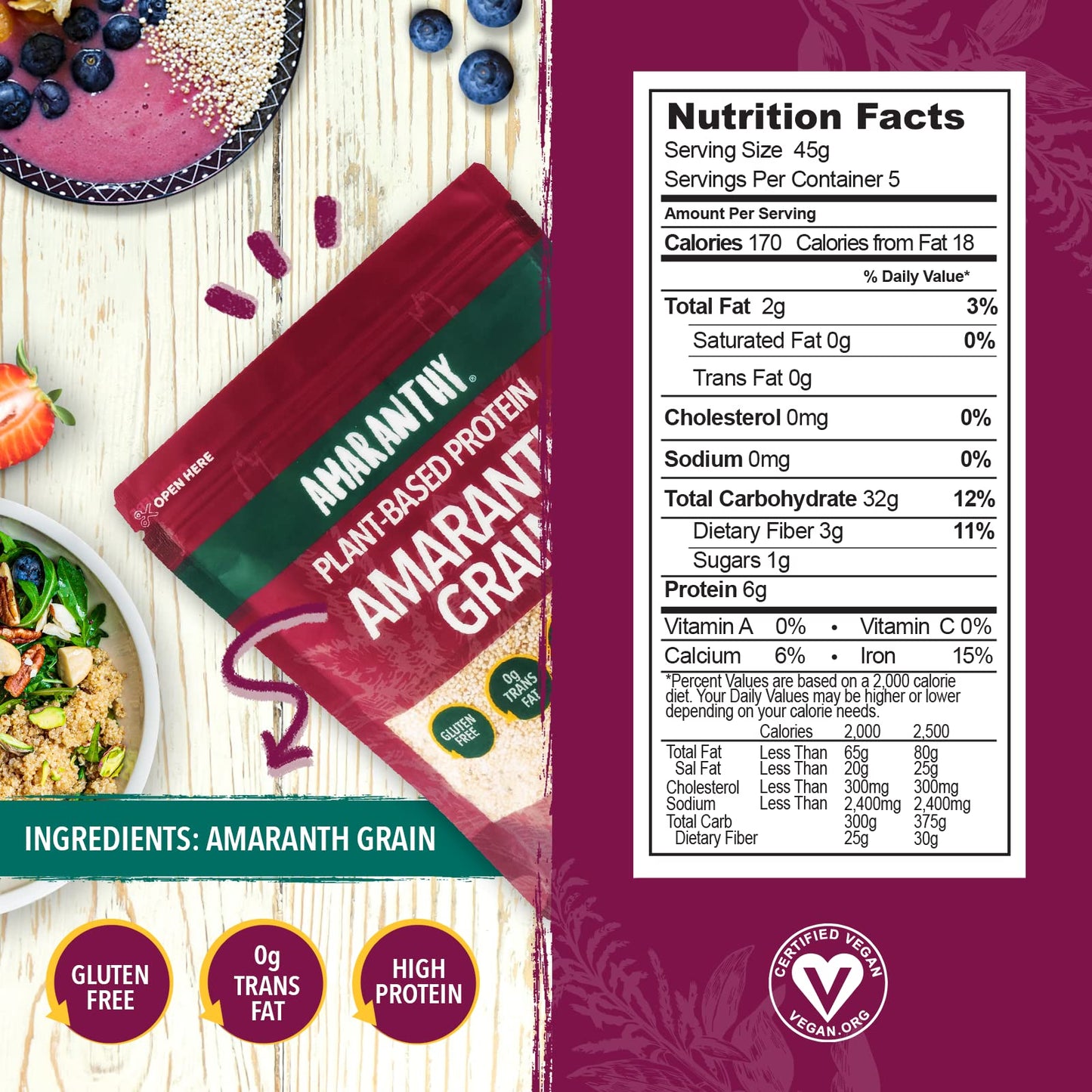 Amaranthy Amaranth Grain - High Protein - High Fiber - Gluten Free (1 Bag 8 Oz.)