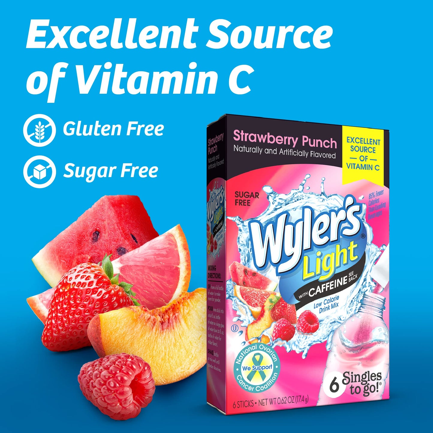 Wylers Light Strawberry Punch Drink Mix - 72 Servings (12 Boxes of 6 Packets, 6 Ounce)