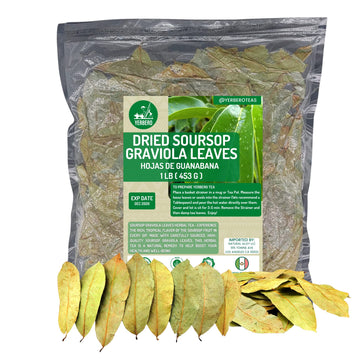 Yerbero - Whole Wildcrafted Dried Graviola Soursop Leaves 1 Lb (453G - 1300+ Leaves Per Bag) Hoja De Guanabana Seca, Crafted By