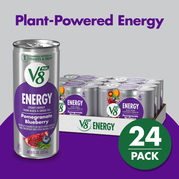 V8 Energy Drink Pomegranate Blueberry, 8 fl oz Can, Pack of 24