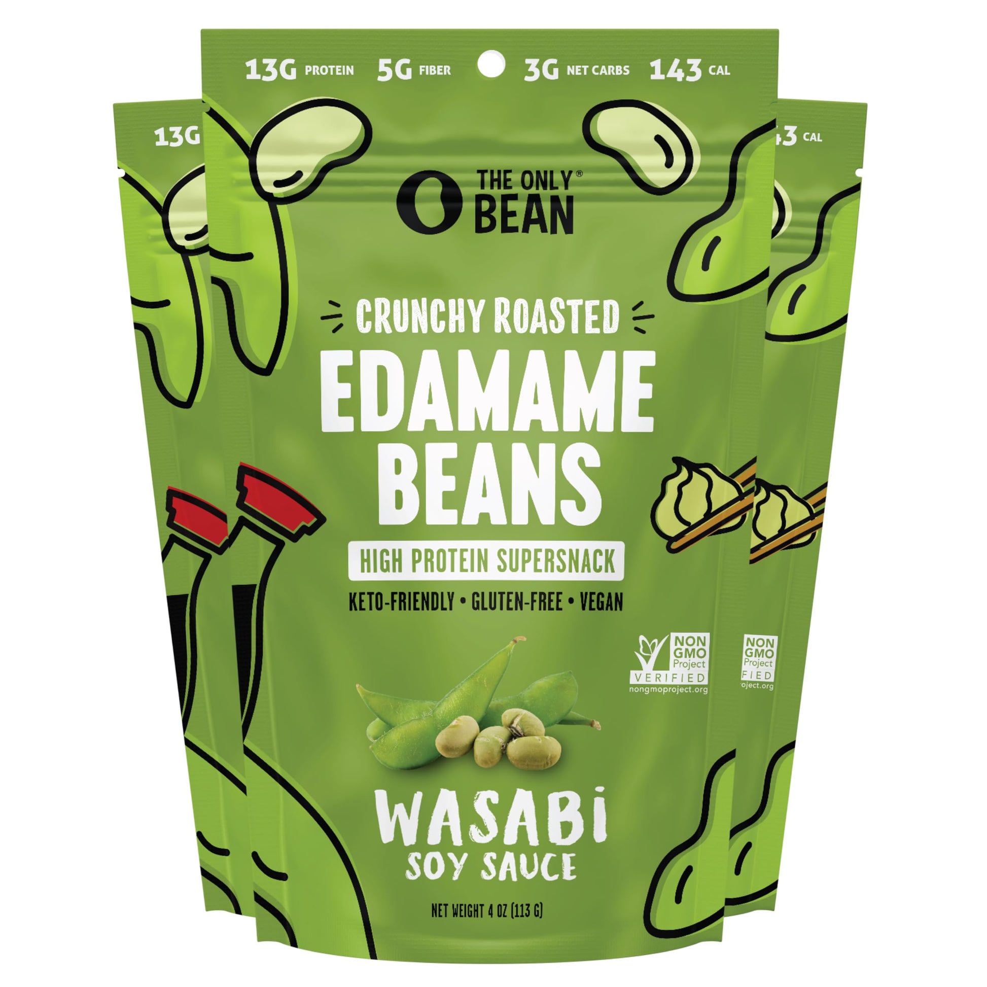 The Only Bean Edamame Dry Roasted Edamame Beans Snack (Wasabi Soy Sauce), Wasabi Peas Alternative, Asian Japanese Snacks, Health