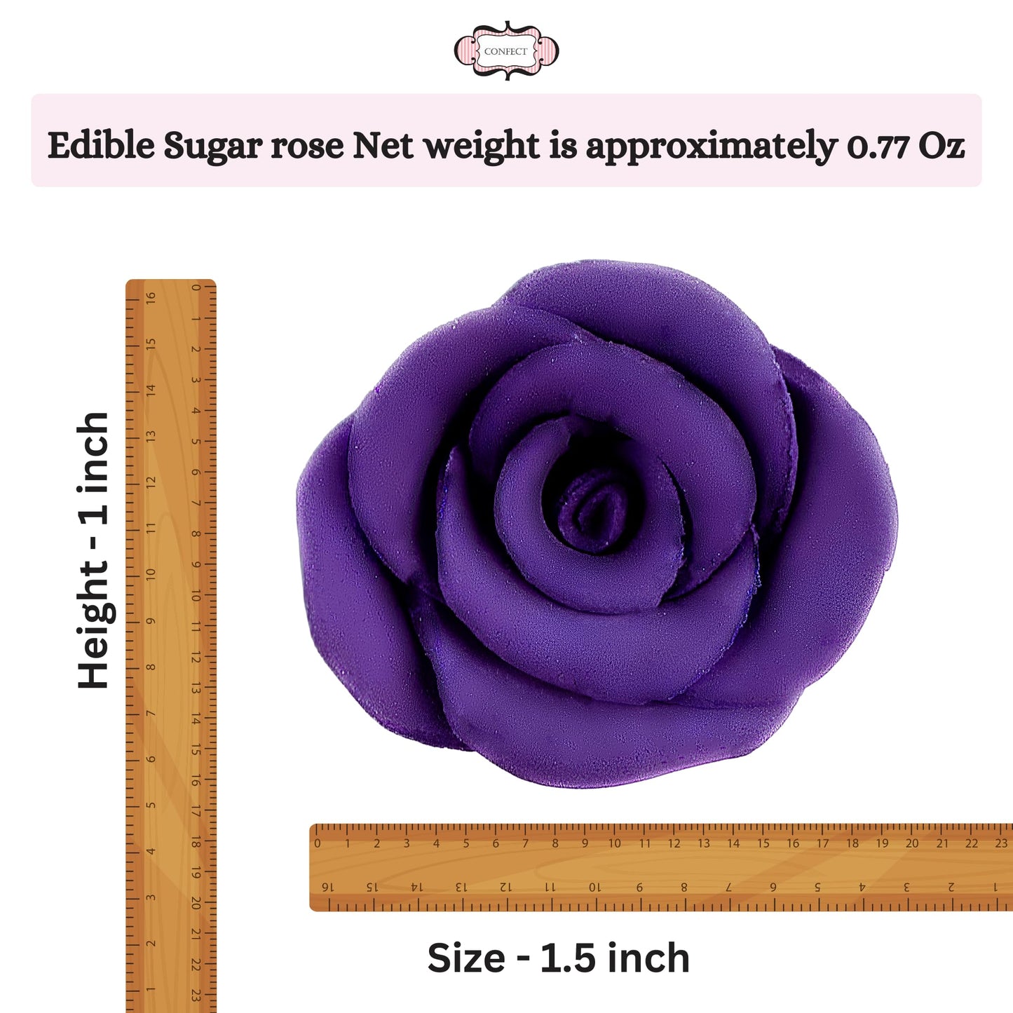 Confect Edible Rose Topper -Edible True Purple Rose Toppers For Cake & Cupcake - Edible Roses For Desserts- Vegan, Gluten-Free,