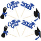 Gyufise 24Pcs 2024 Graduation Cupcake Toppers Blue Glitter Congrats Grad 2024 Diploma Cap Cupcake Picks Class Of 2024 Cake Decor