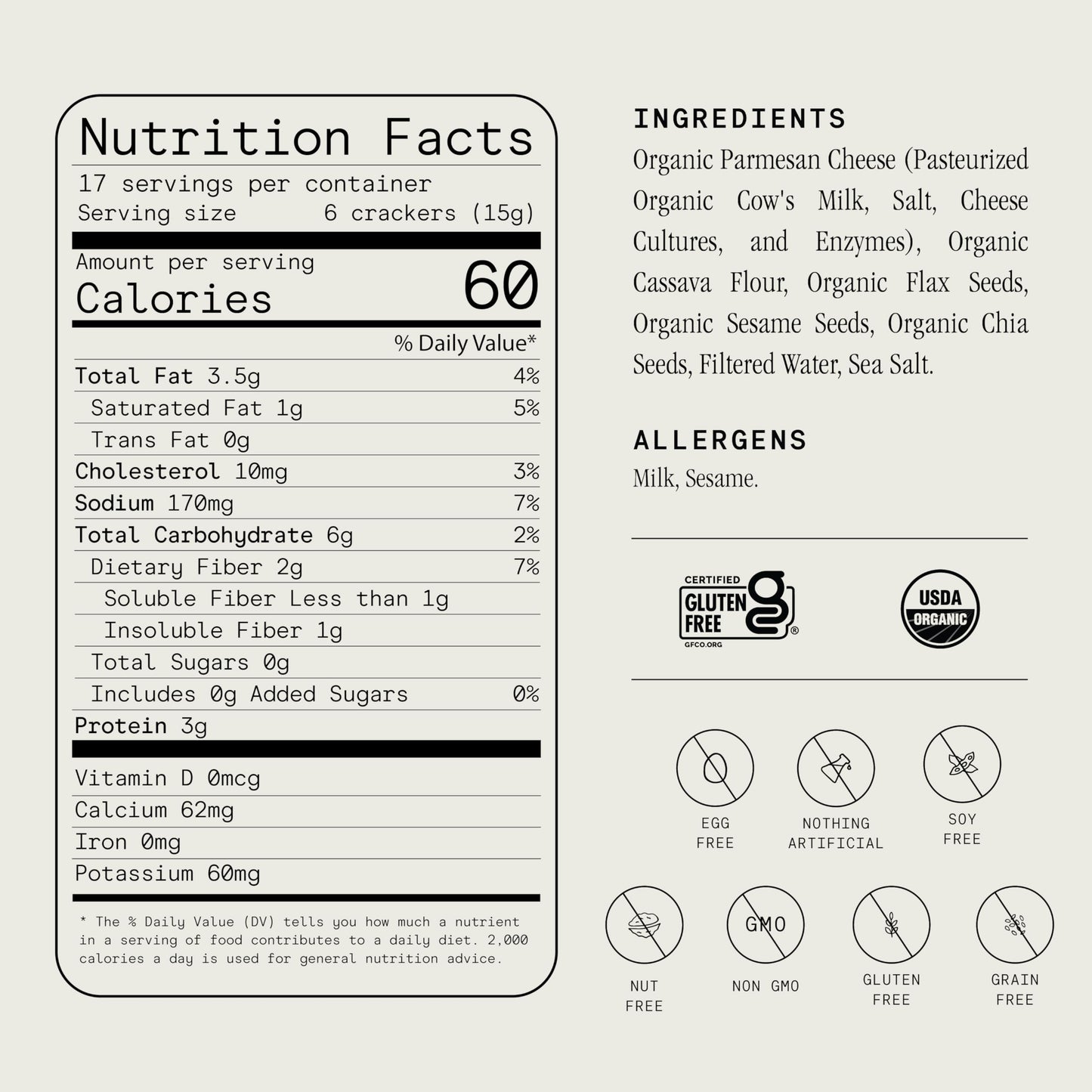 Julian Bakery Organic Primal Thin  ers, Parmesan, Gluten-Free, Low Carb, 16.8 oz