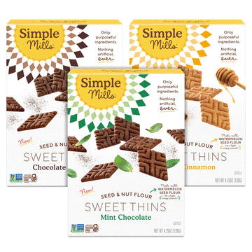 Simple Mills Sweet Thins Variety Pack Seed & Nut Flour Cookies (Mint Chocolate Chip, Honey Cinnamon, Chocolate Brownie), Paleo F