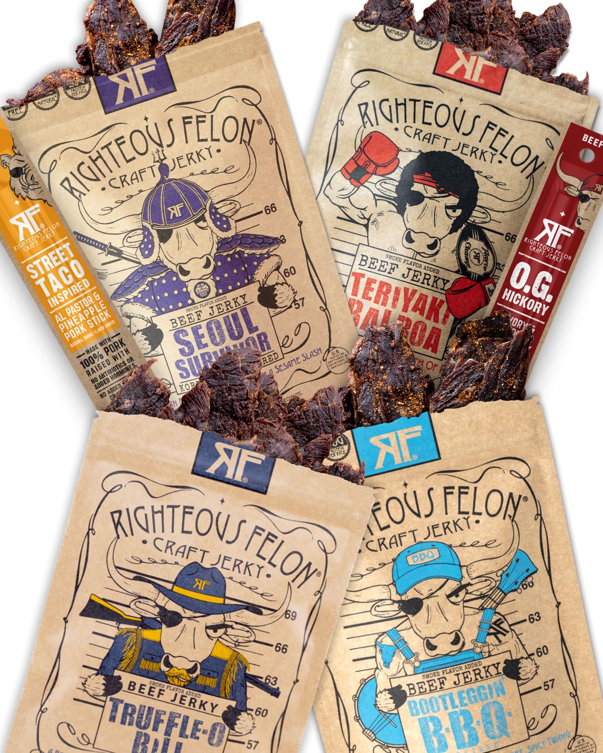 Righteous Beef Jerky Variety Pack Gift Basket - Great Gifts For Men | Gluten Free, High Protein Healthy Snack | Beef, Pork, & Tu
