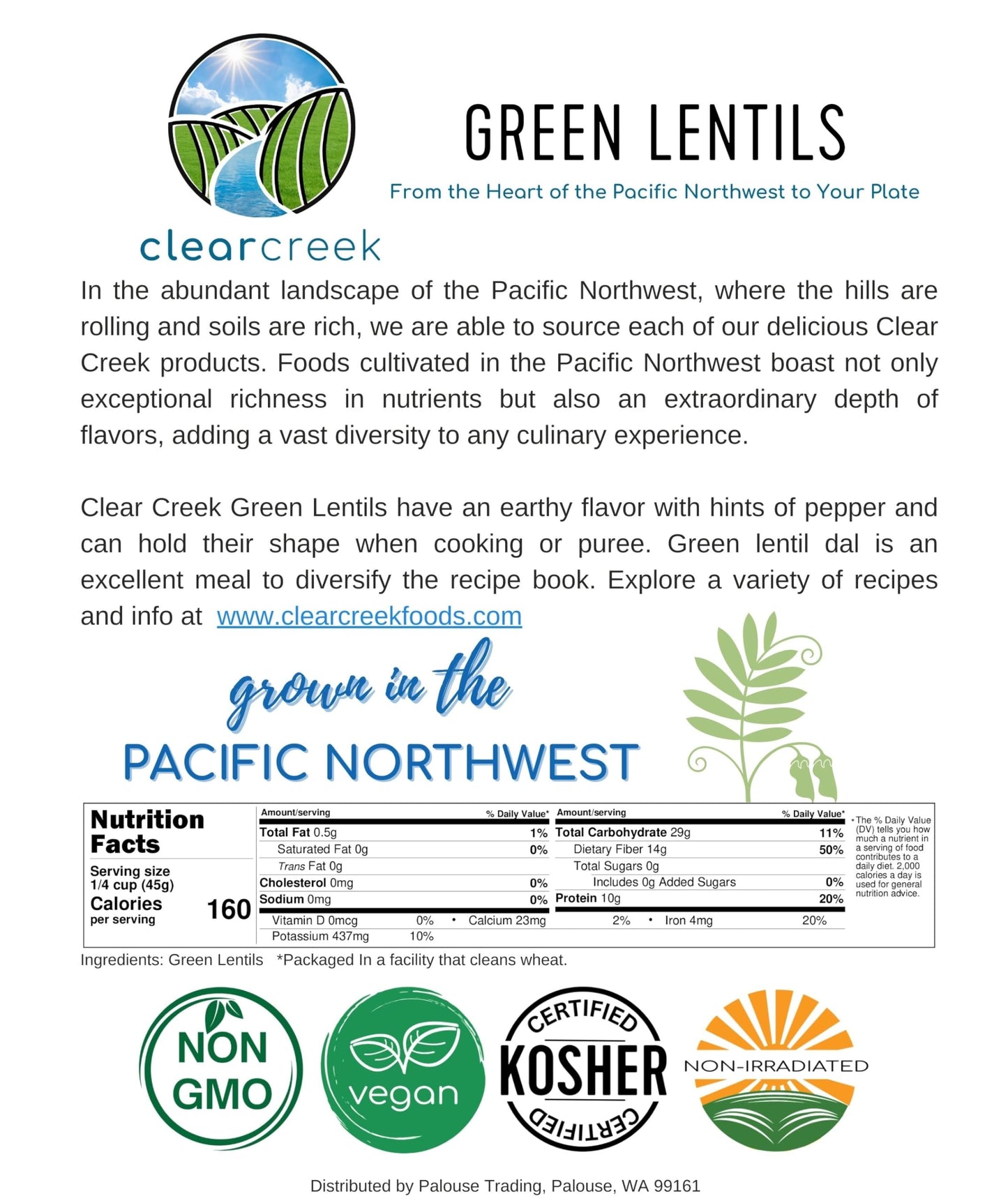 Green Lentils | 1 Lb | Non-Gmo | Vegan | Non-Irradiated (Will Sprout) | Kosher | Vegan | Grown Pacific Northwest