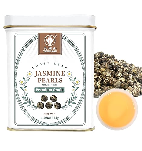 Tian Hu Shan Jasmine Tea Jasmine Dragon Pearls Green Tea Loose Leaf 4Oz (114G) Tin