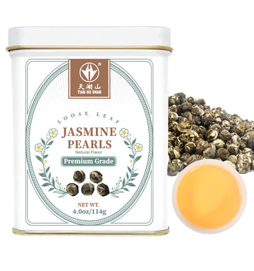 Tian Hu Shan Jasmine Tea Jasmine Dragon Pearls Green Tea Loose Leaf 4Oz (114G) Tin