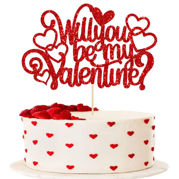 Ephlyn 1Pc Will You Be My Valentine Cake Topper Glitter Love Heart Valentine'S Day Cake Pick For Valentine'S Day Theme Wedding B