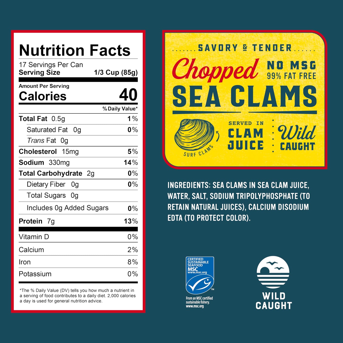 Snows Chopped Sea Clams in Clam Juice  51 oz Can - enhanced Grade Wild Caught Gourmet Surf Clams - 7g Protein Per Serving - Gluten Free  Keto Friendly  99% Fat Free