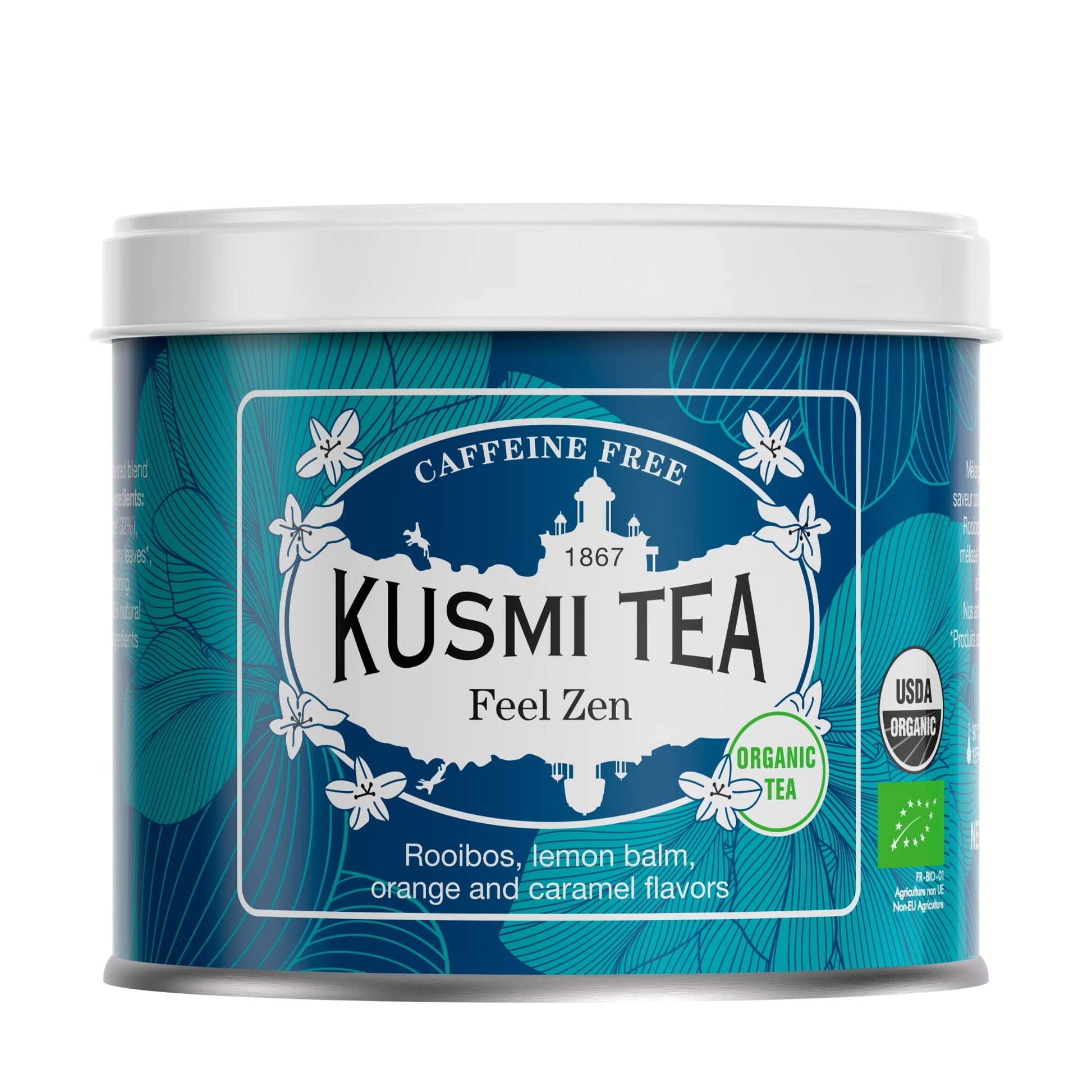 Kusmi Tea - Feel Zen - Organic Herbal Tea Blend Of Rooibos With Notes Of Apple  Lemon  Orange & Caramel - Energy Blend Free Tea - Loose Leaf Tea - Tin Box Of 3.5 Oz - Quantity For About 50 Cups