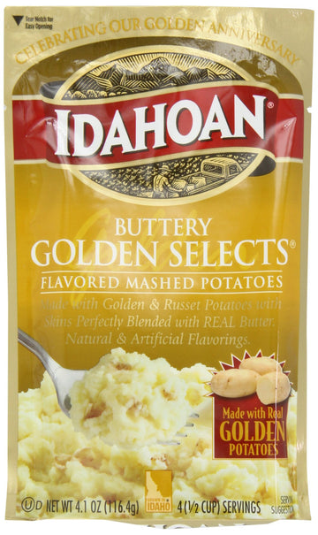 Idahoan Buttery Golden Selects Mashed Potatoes, Naturally Gluten-Free, 100% Real Idaho Potatoes, 4 servings per bag, 4.1 ounce (