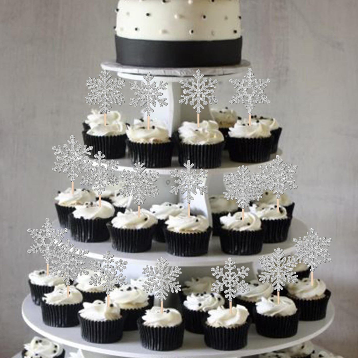 24 Pcs Snowflake Cupcake Toppers Glitter Frozen Snowflake Cupcake Picks Winter Wonderland Cake Decorations For Winter Frozen The